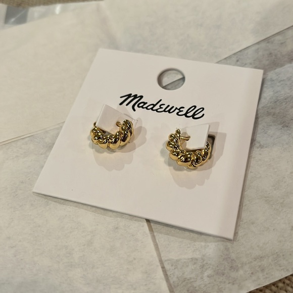 Madewell Gold Chunky Rope Huggie Hoop Earrings/NWT - Picture 3 of 8